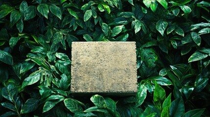 Neutral Stone on Green Leaves Background