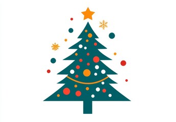 a Christmas Tree Decorated with Green and Red Dots on a Clean White Background.

