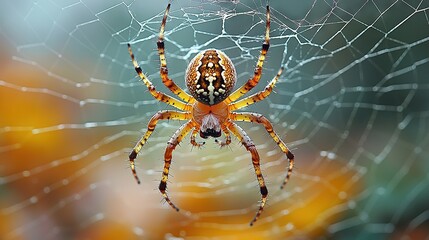   Spider on Spider Web with Yellow Flowers