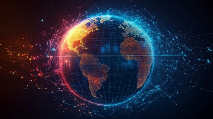 Obraz premium A glowing digital Earth connected by glowing lines.