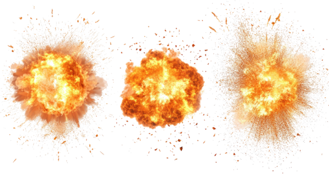 Dynamic Collection of Fire Explosions Isolated on a White Background Generative AI