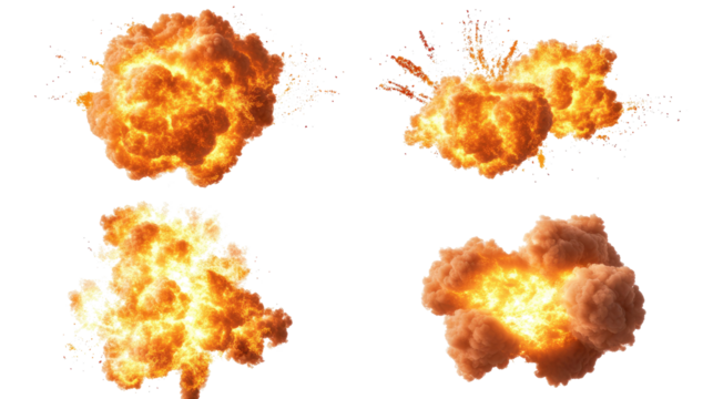 Dynamic Fire Explosions on White Background Generative AI