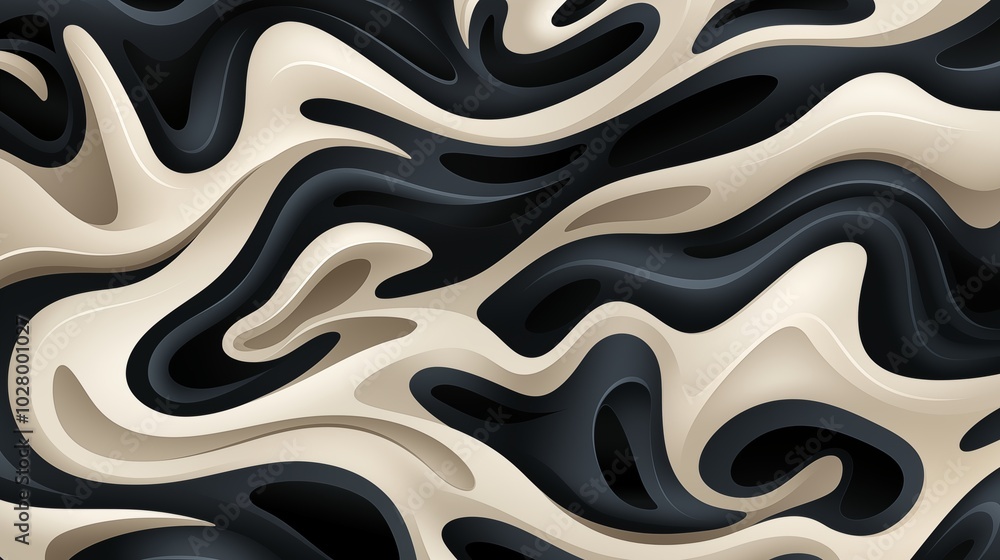 Wall mural wavy and swirled brush strokes vector seamless pattern. bold curved lines and squiggles ornament. bl