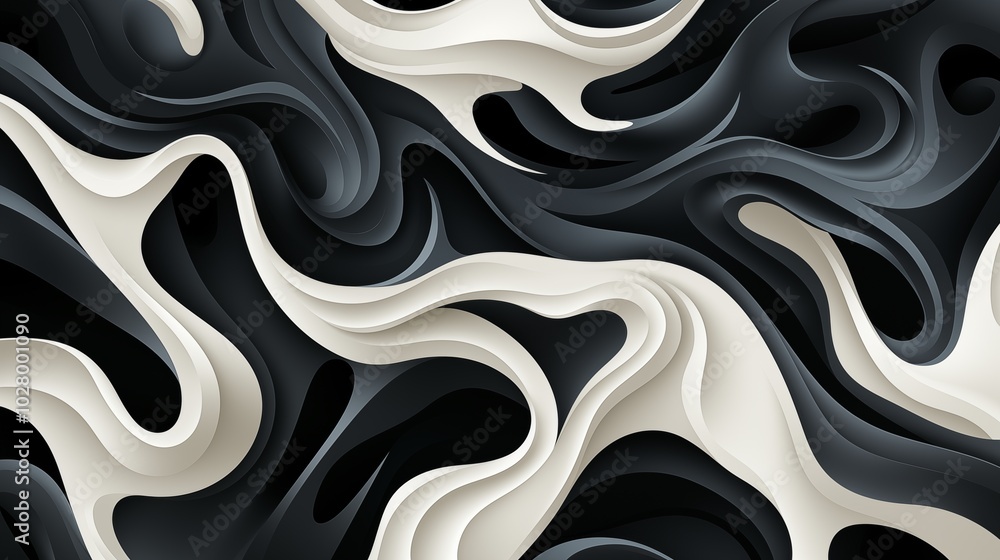 Wall mural wavy and swirled brush strokes vector seamless pattern. bold curved lines and squiggles ornament. bl
