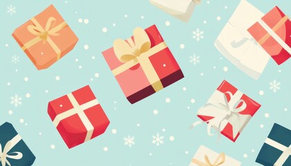 Colorful Wrapped Gifts Floating in the Air Against a Blank Background, Perfect for Holiday or Celebration Themes.