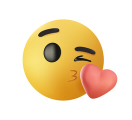 Kiss emoji. Love emoticon sending heart. Emoji 3D style illustration vector. Blow a Kiss smile yellow face