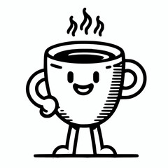 Cup of coffee mascot character standing vector illustration, cartoon hot drink clip element design