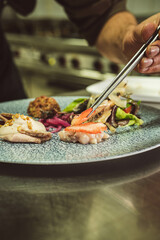 A beautifully arranged seafood plate. Perfect for showcasing culinary artistry in food blogs or premium restaurant menus.