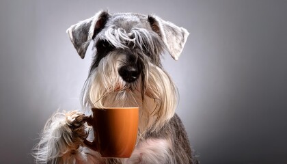 Schnauzer dog with messy dishevelled hair, with grumpy face.