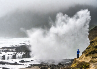 King tide wave slams coastline