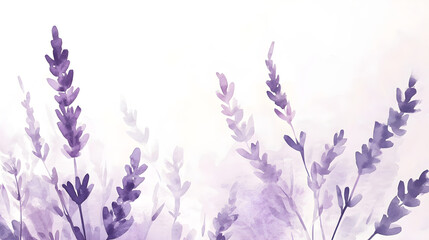 Watercolor lavender sprigs gently painted in soft tones on a white background