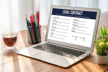 Digital legal contract provide terms and conditions document on computer screen ready for online digital signature for deal agreement of future business snugly