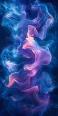 Obraz premium Abstract swirling smoke in shades of blue and pink against a dark background.