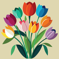 Obraz premium Flower Illustration with sunflowers, roses, tulips, exotic orchids, wildflowers, lavenders, bouquet
