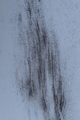 Fine black dust grains scattered on white background