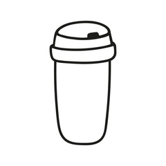 Hand drawn takeaway coffee cup, to go, delivery beverage. Tumbler doodle illustration