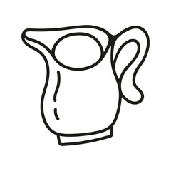 Hand drawn jug with milk for tea or coffee. Linear doodle gravy boat clipart