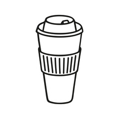 Hand drawn takeaway coffee cup, to go, delivery beverage. Tumbler doodle illustration