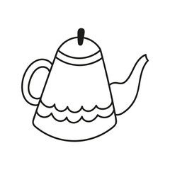 Hand drawn ceramic kettle, teapot. Kitchen utensils doodle illustration