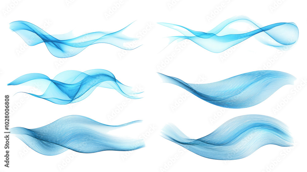 Poster frozen abstract waves collection on a white background generative ai