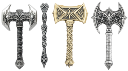 Collection of Ornate Fantasy Weapons Displayed on a White Background Generative AI