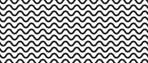 Wavy thick lines background. Black and white undulated strips pattern. Horizontal parallel wiggly stripes texture. Water ripples structure. Minimalistic graphic print. Vector illustration