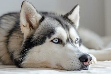 Obraz premium A close up of a dog laying on a bed