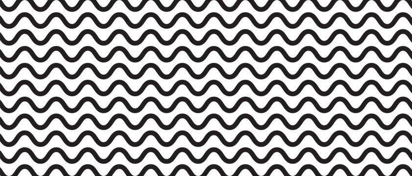 Wavy thick lines background. Black and white undulated strips pattern. Horizontal parallel wiggly stripes texture. Water ripples structure. Minimalistic graphic print. Vector illustration