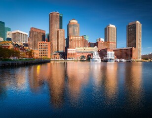 Obraz premium boston waterfront reflection boston massachusetts new england