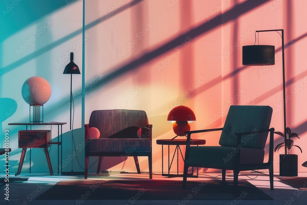 Poster stylish silhouettes of furniture pieces create an inviting atmosphere with a light gradient backdrop