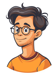 Obraz premium Vector illustration of a young man with glasses. Cartoon style character.