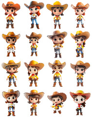 Obraz premium Adorable Cartoon Cowgirls Collection with Transparent Background - Set of 16 Illustrations