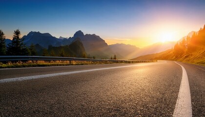 empty asphalt road and mountain natural scenery at sunrise