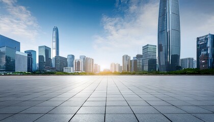 Fototapeta premium empty square floor and city skyline with modern commercial office buildings in shenzhen china