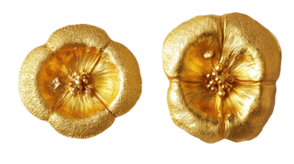 Elegant Gold Flower-Shaped Medals on White Background Generative AI