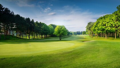 Fototapeta premium green grass and woods on a golf field