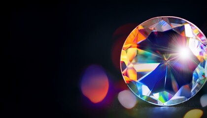 lens flare abstract bokeh lights leaking reflection of a glass diamond crystal jewelry defocused shining round shaped colorful rainbow light leaks rays on black background