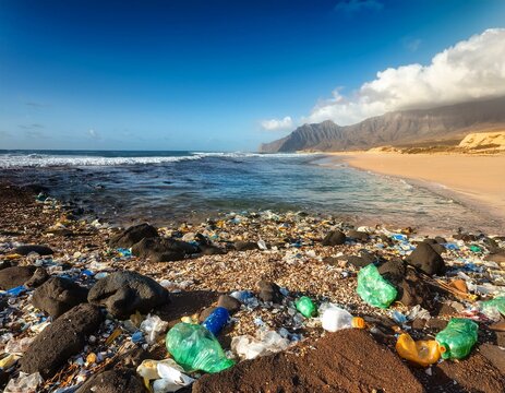 plastic pollution on the beach at baia parda east coast of sal cape verde islands