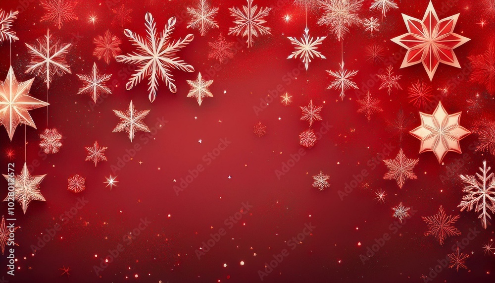 Wall mural red holiday christmas background with snowflakes and stars