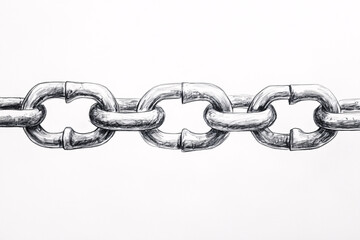 A simple, worn chain arranged horizontally, showing intricate details and texture on the metal links
