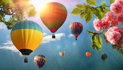 Fototapeta premium summer set photo overlays rain branch flowers sun ballons overlay photoshop overlay