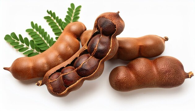 tamarind tropical fruits isolated on white background fresh ripe dryed tamarind fruits tamarindus indica indian date healthy vegan food top view flat lay