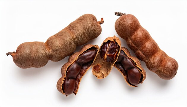 tamarind tropical fruits isolated on white background fresh ripe dryed tamarind fruits tamarindus indica indian date healthy vegan food top view flat lay