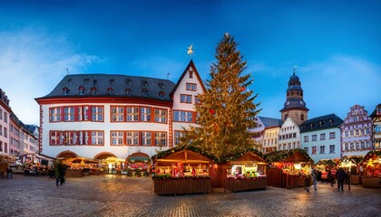 Obraz premium view of christmas market in jesuitenplatz in historic town centre at christmas koblenz rhineland palatinate germany