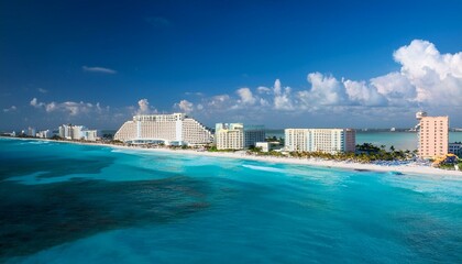 view of hotels and beach hotel zone cancun caribbean coast yucatan peninsula riviera maya