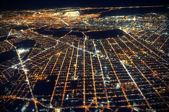 Fototapeta New York City Street Grid Aerial Power Lights at Night