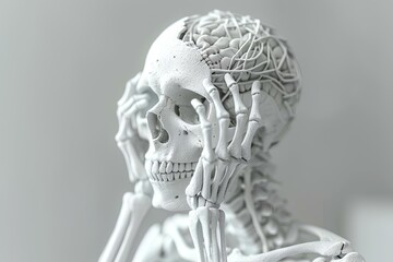 A black and white photo of a human skeleton