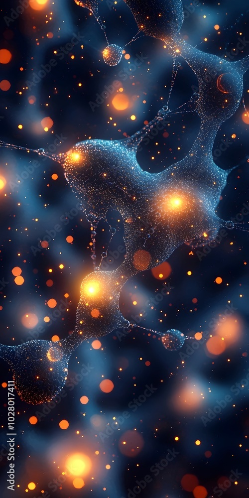 Poster abstract background with a neural network structure and glowing lights.