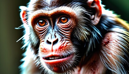 Naklejka premium A striking visual portrays a monkey with monkeypox, focusing on the disease's symptoms and the serious nature of the MPXV virus outbreak affecting human populations, Generative AI