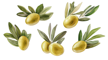 Fresh Green Olives With Leaves Arranged on a White Background Generative AI